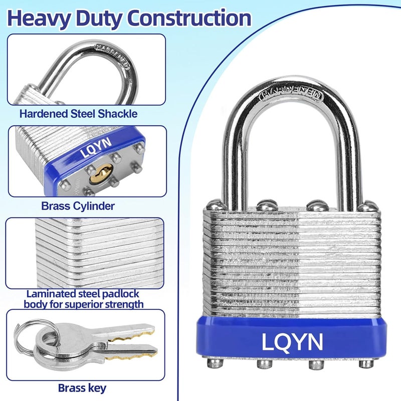 SQYN Padlocks with Same Key, 6 Pcs Laminated Keyed Padlock (1-9/16", 40mm), Keyed Alike Locks, Normal Shackle, for Storage Locker, Hasp Latch, Toolbox, Sheds - Image 2